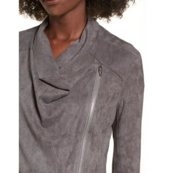 Blank NYC Faux Suede Asymmetrical Sweater Jacket - Grey Moto - Women's Small - Picture 1 of 8